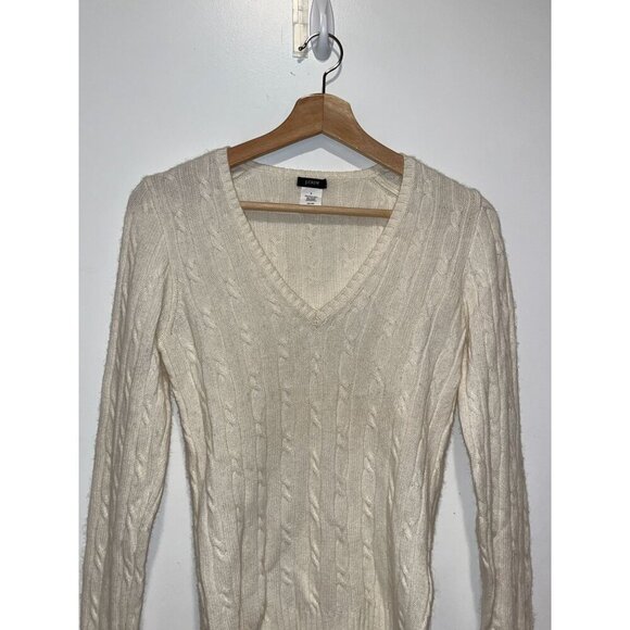 J.Crew Cream Cable Knit Merino Wool V-Neck Pullover Sweater Women's Size S - Picture 3 of 8